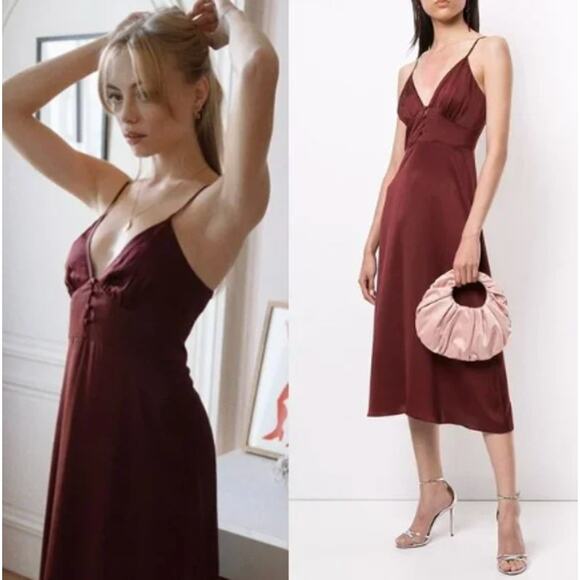 Fleur du Mal Dresses & Skirts - Fleur Du Mal Midi Dress 100% Silk Slip Dress  Vino/ Burgundy Sexy Size 10